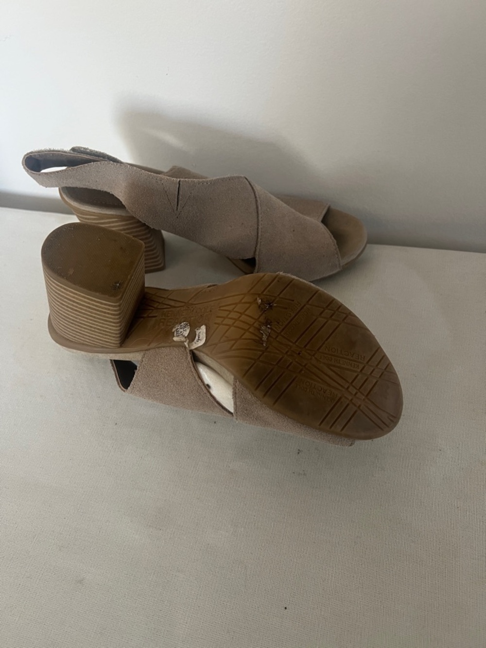 Kenneth Cole Taupe Suede Crisscross Open-Toe Block Heel Slingback Sandal - Picture 4 of 4